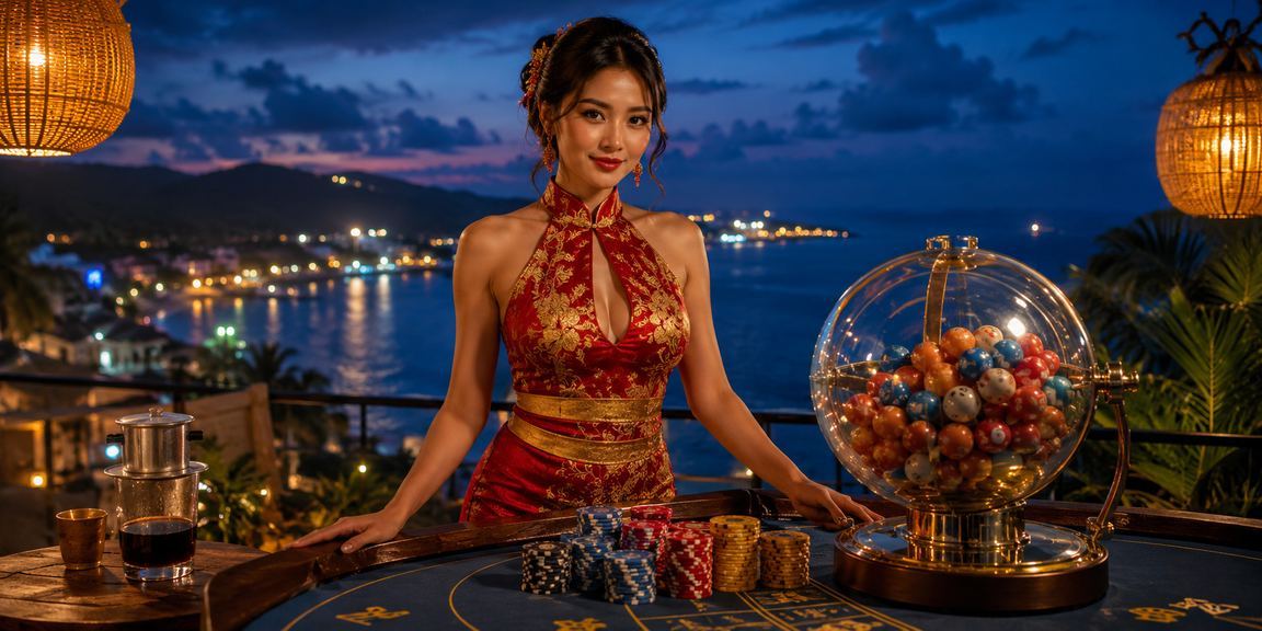Người dùng tại Phú Quốc uống cà phê buổi sáng và kiểm tra kết quả xổ số, cá cược trực tuyến trên điện thoại
